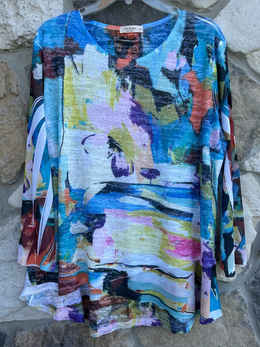 Jess & Jane Top XL Colorful Artsy Burnout Lightweight Summer Statement Casual